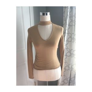 Orange/gold/ brown long sleeve V-neck
